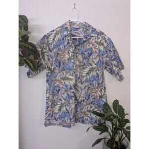Go Barefoot Hawaiian Shirt SZ L 100% Cotton Palm Tree Print Blue